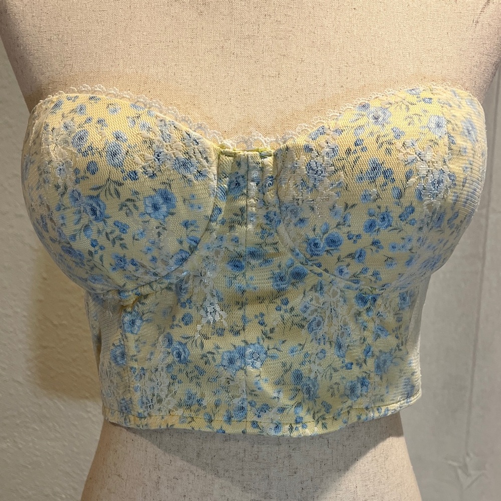 Altar'd State Light Yellow and Blue Cropped Corset-style Smocked Top. L. NWT